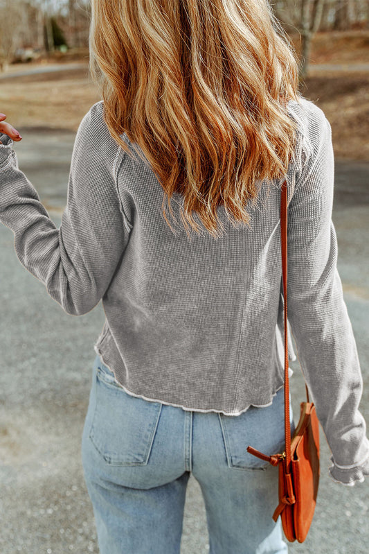 Daisy Textured Round Neck Long Sleeve Top