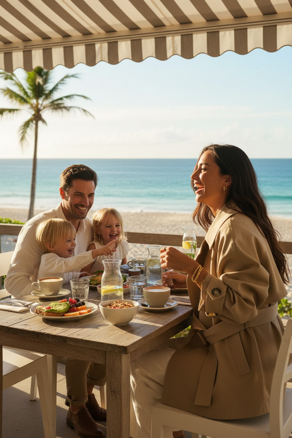 Oversize Trench Coat - Beach Café Family Breakfast