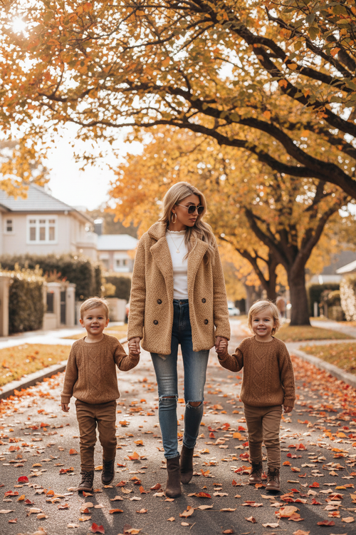 Women's Teddy Coat - Australian Blonde Walking with Kids